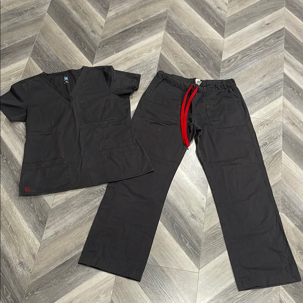 Womens Charcoal Pants with Red Drawstring